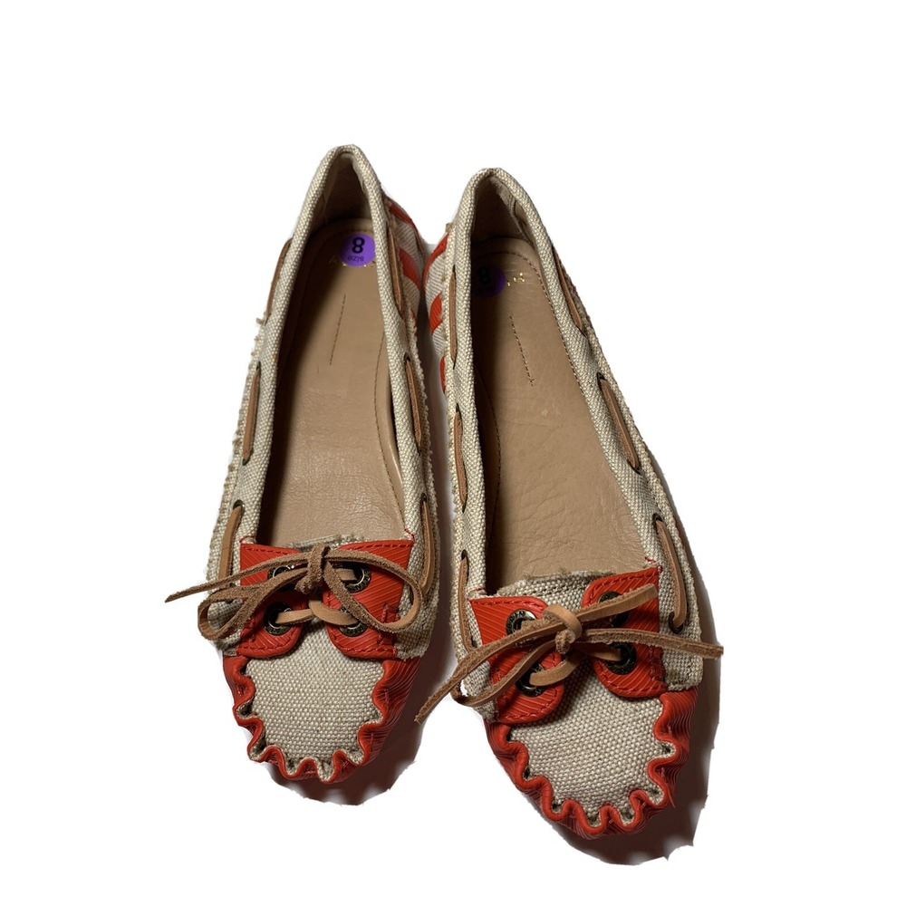 Aerin Slip On Flats Boat Shoes Women's Tan And Orange-Red Size 8 Med